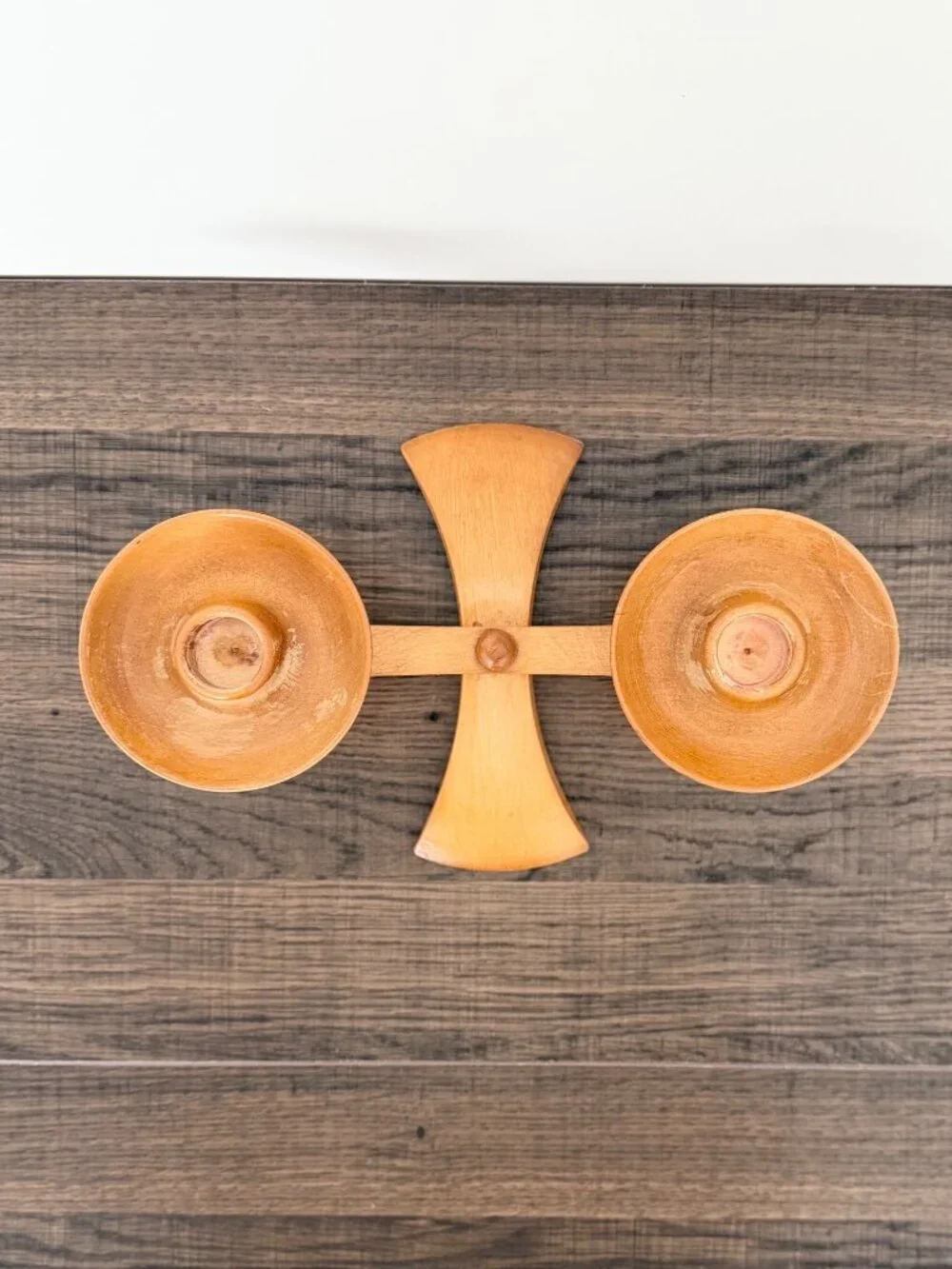 Vintage MCM‎ Wood Double Candle Holder Rotating Base Scandinavian Danish Modern